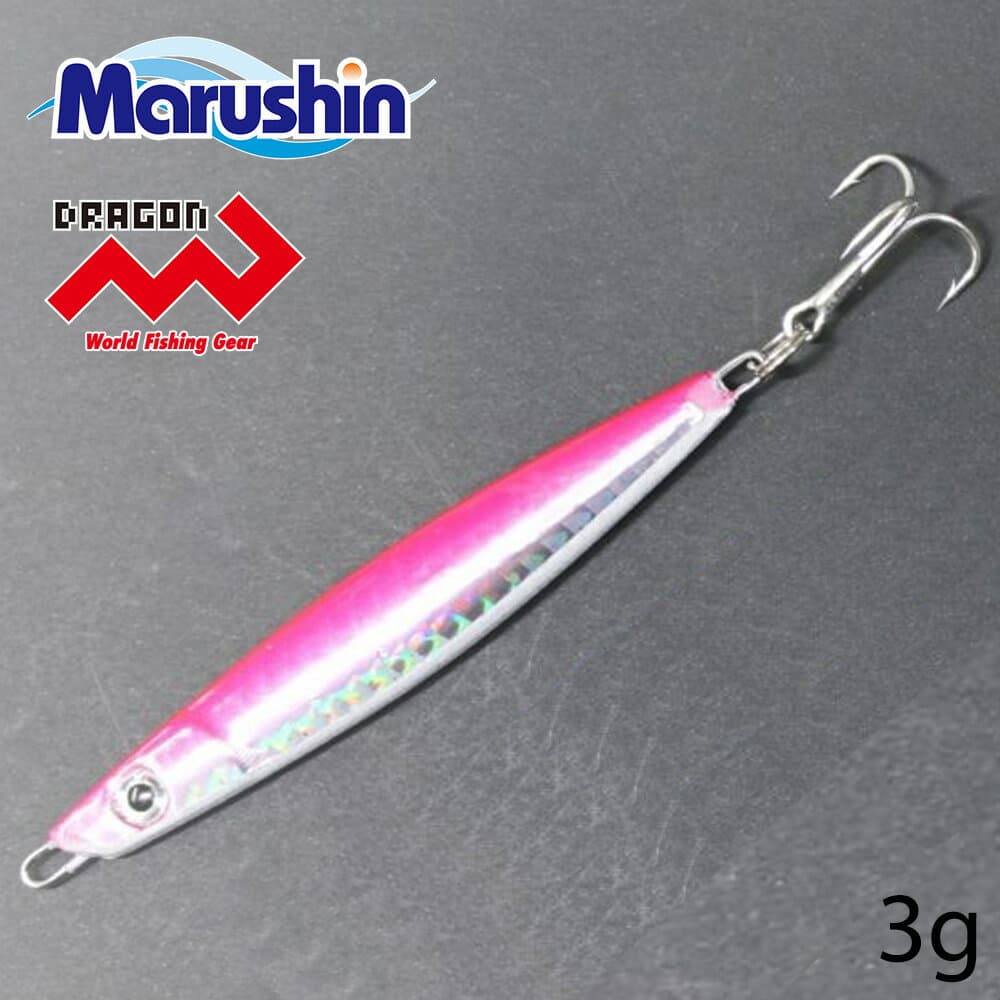 Marushin Metal Jig Drag Jig Pink 3g with Treble Hook Hard Lure for Sea Bass