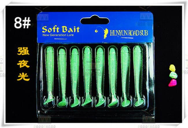 Explosive Fishing Soft Lure Worm Shad Tail Green Approximately 2.3 Inches 8 Pieces